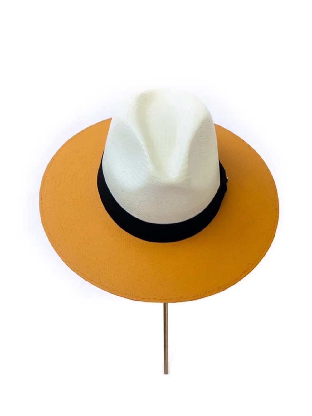 Biuriful Mexico Hand-Painted Yellow & White Straw Fedora Hat Unisex Boho small